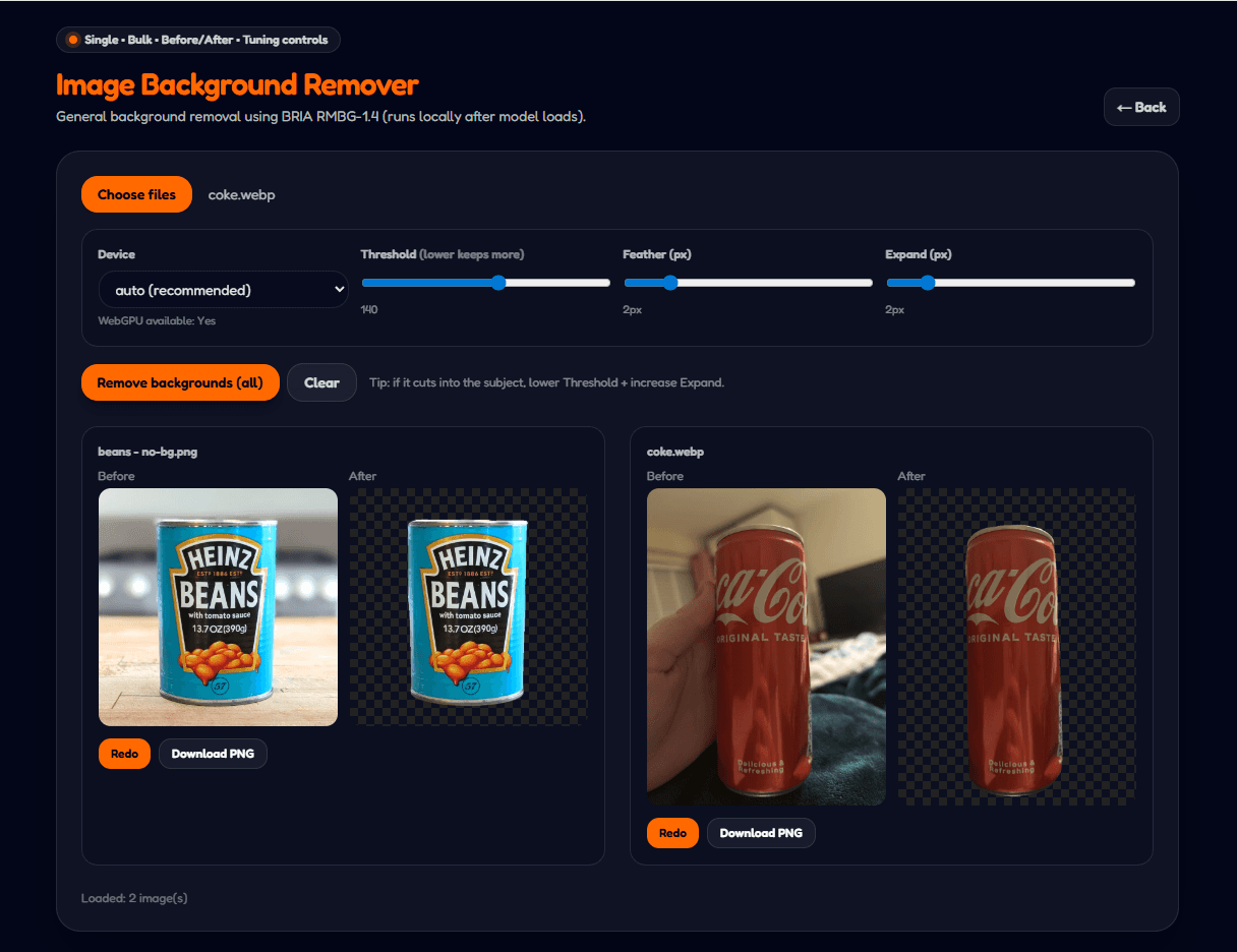 Background Remover preview showing before and after